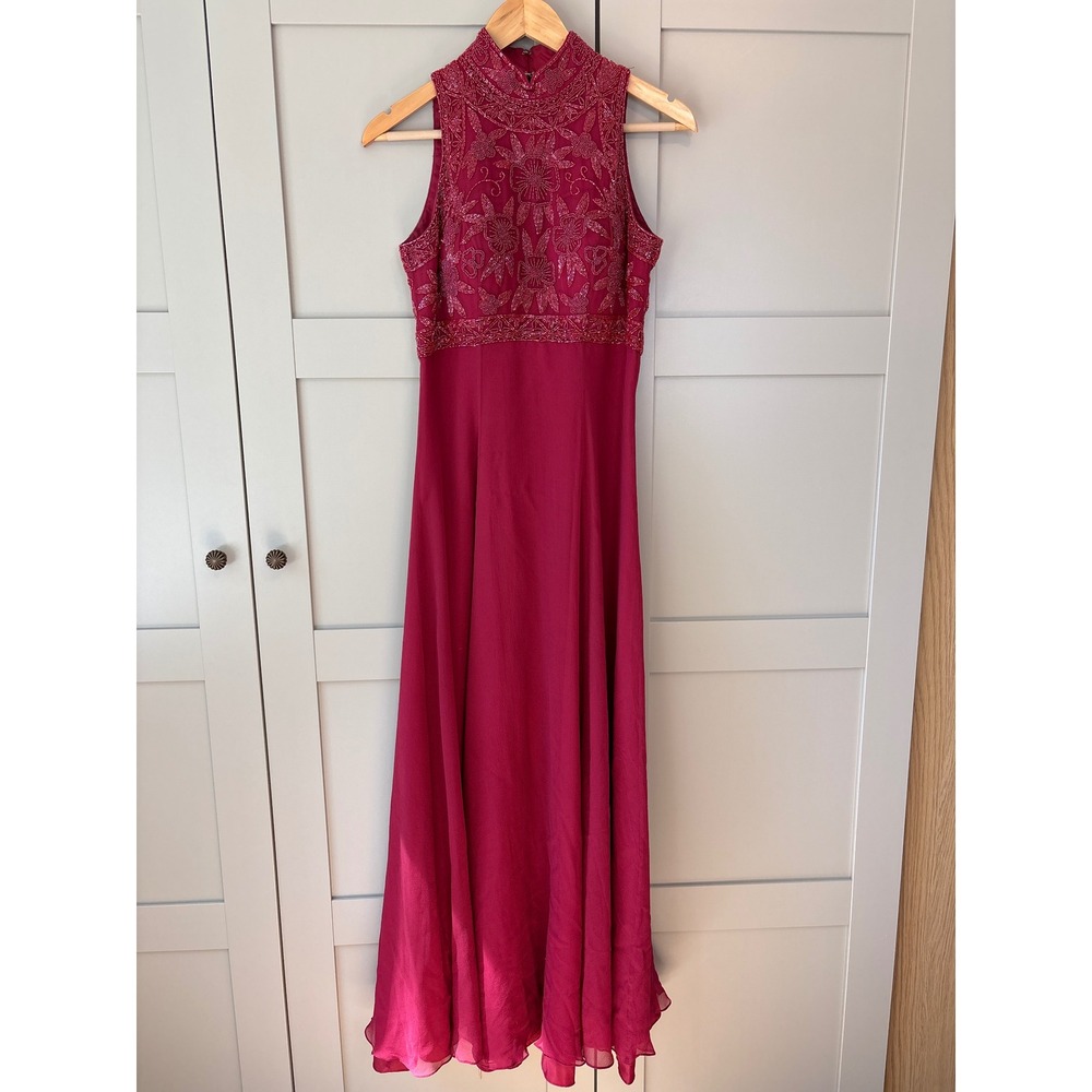 Bella Brasa Silk Y2K Beaded Mock Neck Gown Magenta Pink Fairycore 6